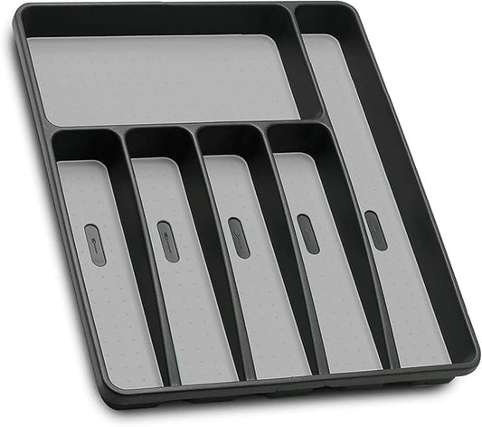 Silverware Organizer Utensil Organizer Holder Kitchen Drawer Organizer Plastic Silverware Tray for Drawer Flatware Organizer 6 Compartment Black