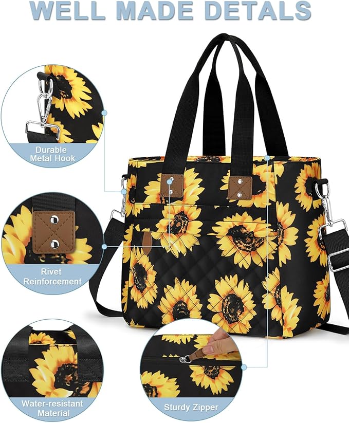 Insulated Lunch Box for Women & Men - Large Thermal Lunch Bag Women with Removable Shoulder Strap, Reusable Lunch Cooler Tote Bags Purse for Adults Work, Picnic, Hiking, Beach, Travel, M-Sunflower