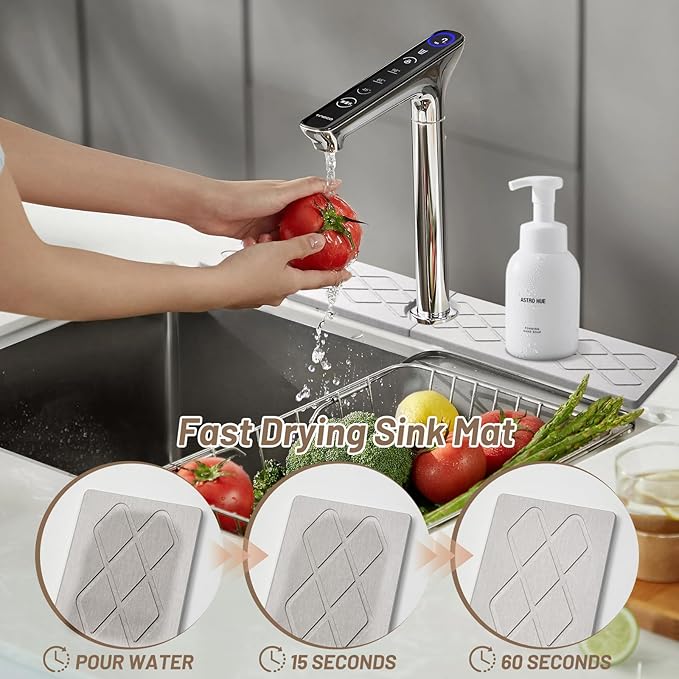 Faucet Mat for Kitchen Sink - 23.6" Diatomite Fast Stone Drying Mat for Kitchen Counter Tray Absorbent Mat Splash Guard for Bathroom Counter Kitchen Sink Accessories