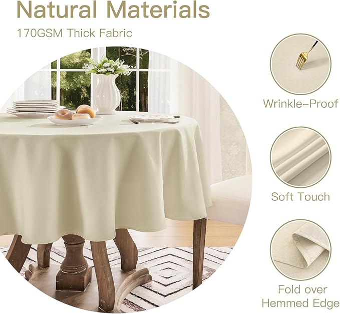 Veblandy Tablecloth Linen Textured Waterproof & Stain Resistant Table Cloth Wrinkle Free Decorative Fabric Farmhouse Table Cover for Dining/Party/Buffet/Wedding, 60 x 60 Inch, Beige