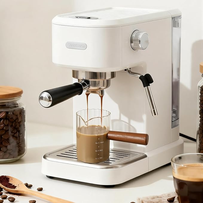 Espresso Measuring Cup 9 Oz, Espresso Glass Cups with Wood Handle, Milk Frothing Cup, Espresso Cup for Coffee, Milk, Tea or Maple Syrup Serving (Transparent, 9 oz)