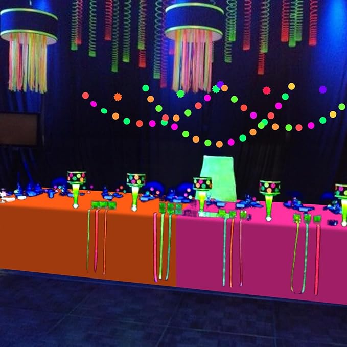 3 Pack Neon Table Cloths Party Decorations, Pink Orange Yellow Glow in The Dark Plastic Tablecloth, Disposable Rainbow Table Cover for Glow in Dark Neon Party Supplies Decorations, 54x108”