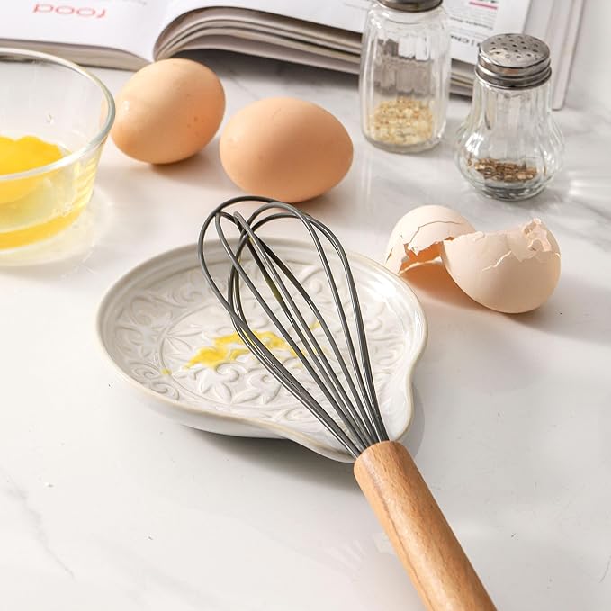 Farmhouse Ceramic Spoon Rests Holder for Kitchen Counter Stove Top (White-A4)