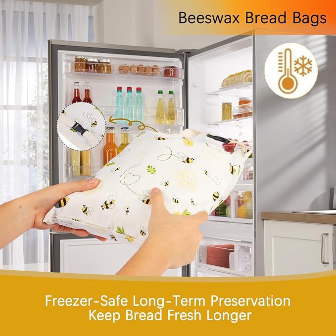 Removable Beeswax Bread Bag for Sourdough & Homemade Bread - Detachable Liner for Easy Cleaning & Drying | 1 Pack XL Reusable | Eco Cotton/Linen Storage