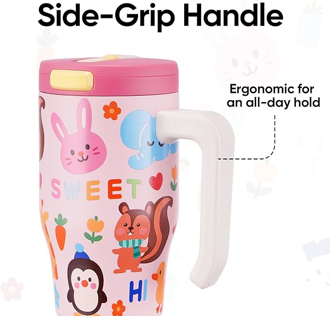 Fijinhom 18 oz Toddler Tumbler with Handle, Stainless Steel Insulated Water Bottle Coffee Mug with Straw, Toddler Cups, Kids Water Bottle for School, Sports, Travel, Pet Pals