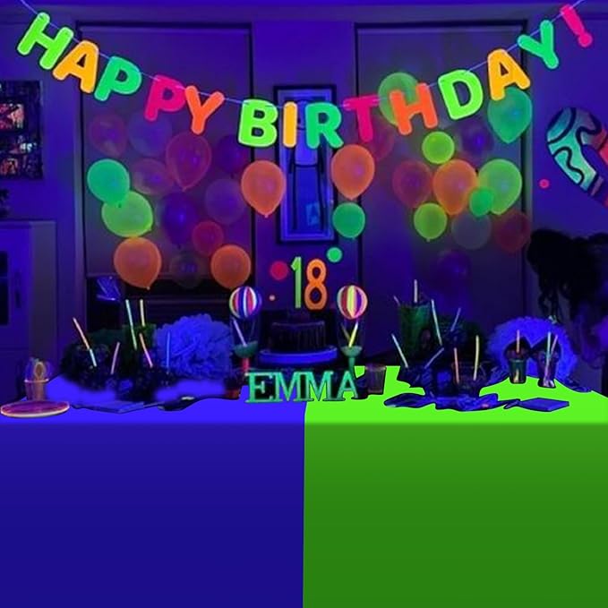 6 Pack Neon Table Cloths Party Decorations, Pink Orange Yellow Green Blue Purple Glow in The Dark Plastic Tablecloth, Disposable Rainbow Table Cover for Glow in Dark Neon Party Supplies Decorations