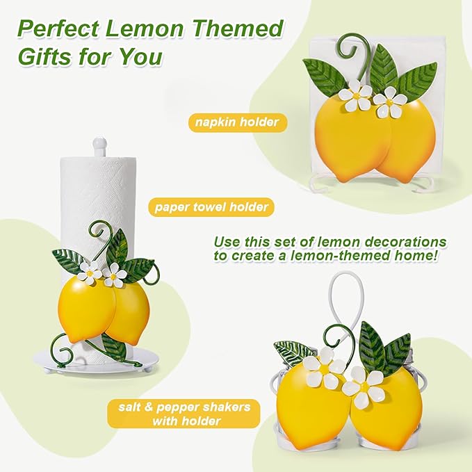 Lemon Paper Towel Roll Holder Countertop - Lemon Housewarming Gifts for Women, Farmhouse Kitchen Decor and Accessories, Vintage Home Yellow Kitchen Counter Decor, 3D Handmade Pattern, Weighted Base