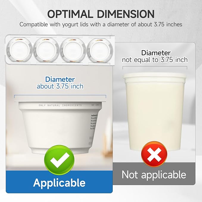 Sophico Yogurt Organizer for Fridge, 4 Capacity Yogurt Sliders for Refrigerator, Yogurt Holder with Adhesive Tapes for 3.75 Inch Yogurt, Greek and Vegan Yogurt (Transparent,2 Pack)
