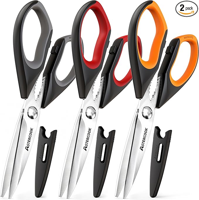 Astercook Kitchen Scissors 3 Pack, Heavy Duty All Purpose Kitchen Shears for Food and Packaging, Stainless Steel Food Scissors for Meat, Poultry, Herbs and Vegetables, Dishwasher Safe