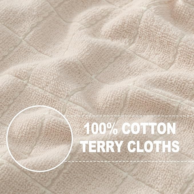 Homaxy 100% Cotton Terry Kitchen Towels(Beige, 13 x 28 inches), Checkered Designed, Soft and Super Absorbent Dish Towels, 5 Pack