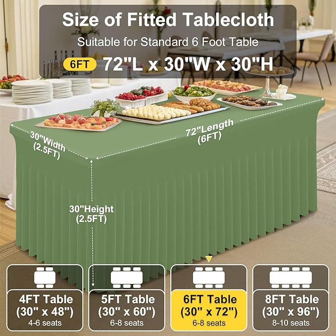 Smiry Spandex Tablecloth, Elastic Fitted Stretch Tablecloth for 6FT Rectangle Tables, Waterproof Washable Table Cover Skirt for Outdoor, Wedding, Banquet & Parties (Sage Green, 72Lx30Wx30H Inch)