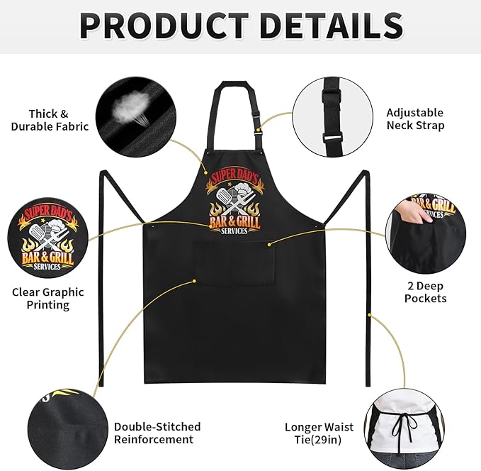 Fathers Day Gift for Dad - Thicker & Machine Washable Funny Grilling Aprons for Men, Dad Birthday Gifts from Daughter Son for Father's Day, BBQ Apron with 2 Big Pockets, Adjustable & Water Resistant