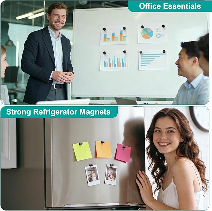 Metallic Magnets, Refrigerator Magnets, 40 Pack Black Magnetic Push Pins, Strong Fridge Magnets, Multi-use Whiteboard Magnets Perfect for Kitchen Office Classroom