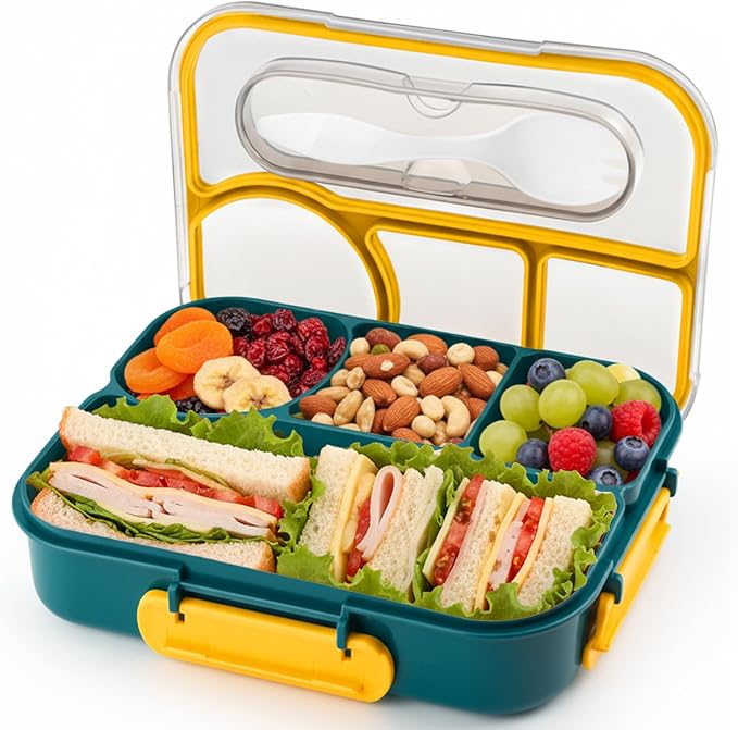 Bento Box for Adults,4 Compartments Lunch Box, Snack Containers Reusable Lunch Containers Drop-Proof, Dishwasher Safe & Made with BPA-Free Materials, Dark Blue