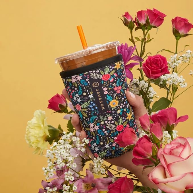 Sok It JavaSok Iced Coffee & Cold Soda Insulated Neoprene Cup Sleeve (English Garden Picnic, XLarge: 38-42oz)