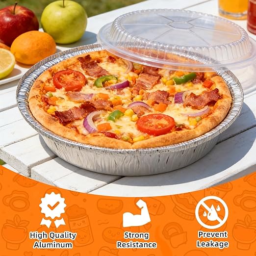 7 Inch Round Aluminum Foil Pans with Clear Lids（50 Pack）Disposable Round Foil Pans,Aluminum Pie Tins,Pie Pans Take-Out Containers for Storing, Baking, Meal Prep & Reheating | Freezer & Oven Safe