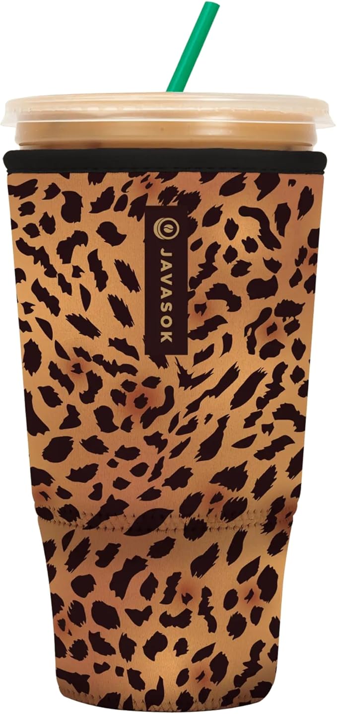 Sok It JavaSok Iced Coffee & Cold Soda Insulated Neoprene Cup Sleeve (Classic Leopard, XXLarge: 44-48oz)