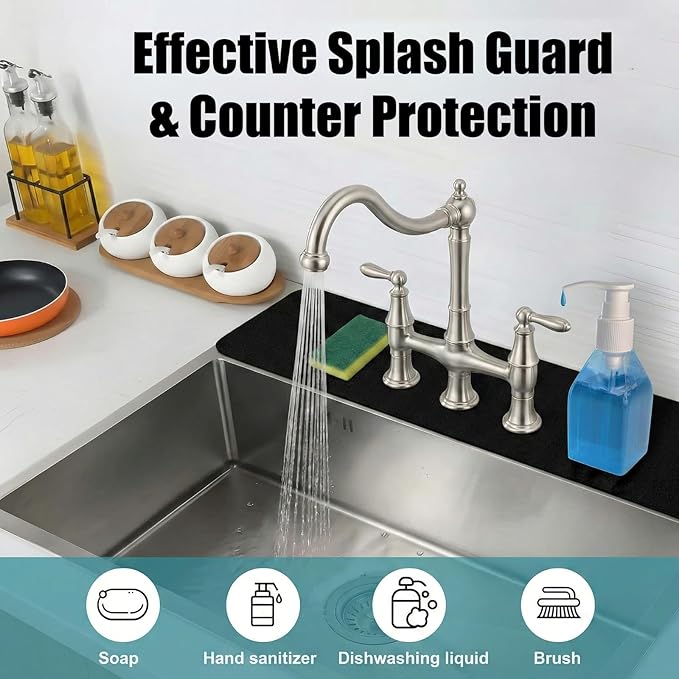 2PCS Faucet Mat for Bathroom Sink 3 Holes: 23.5’’Lx4.5’’W Splash Guard Fits 8 Inch Widespread Farmhouse Vintage Bridge Kitchen Vanity Faucet - Customizable Counter Protector for Irregular Sink