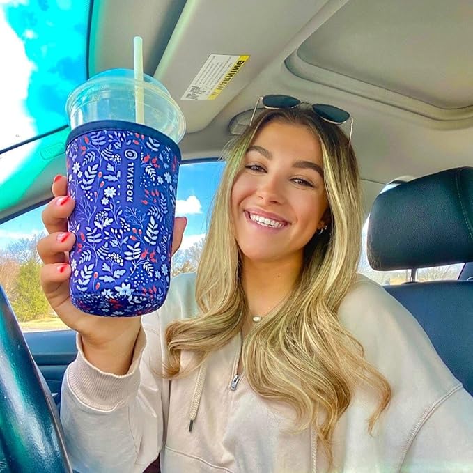 Sok It JavaSok Iced Coffee & Cold Soda Insulated Neoprene Cup Sleeve (Winter Floral, Large: 30-32oz)