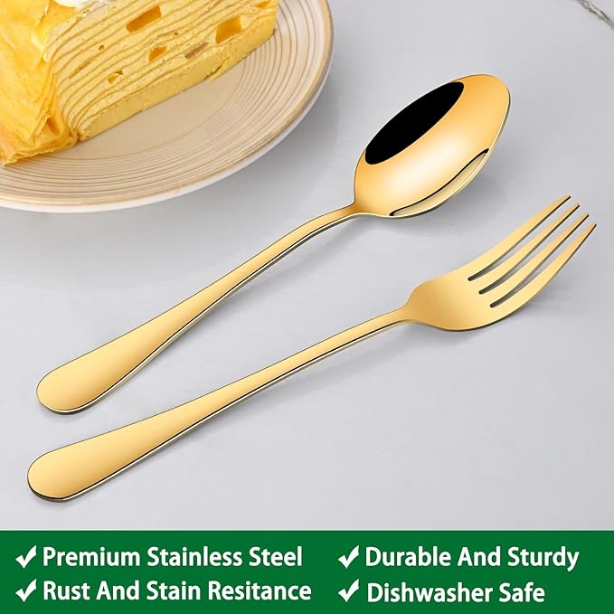 Gold Soup Spoons,8 PCs 7.3 Inch Dinner Spoons,Durable Mirror Polishing Stainless Steel Silveware Main Spoon,Dishwasher Safe Gold Table Spoon For Home Restaurant Hotel