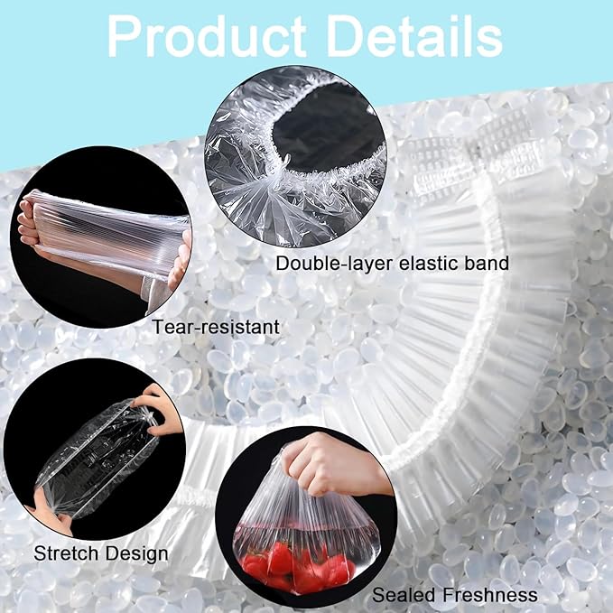 500pcs Plastic Bowl Covers Elastic Reusable Food Covers Outdoor Thickend Kitchen Bowl Dish Plate Cover, Sourdough Bread Baking Supplies, Fruit Fresh Keeping Storage Accessories Food Grade (White-M)