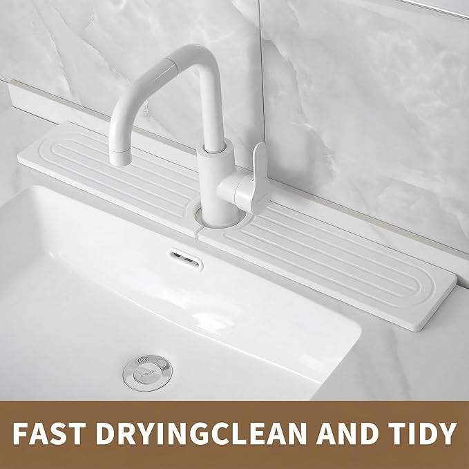 Premium Diatomite Stone Drying Mat for Kitchen Counter - Faucet Mat for Kitchen Sink, Sink Protector & Splash Guard, Quick-Dry Kitchen Sink Mat,Super Absorbent (White, 23.6" x 4")