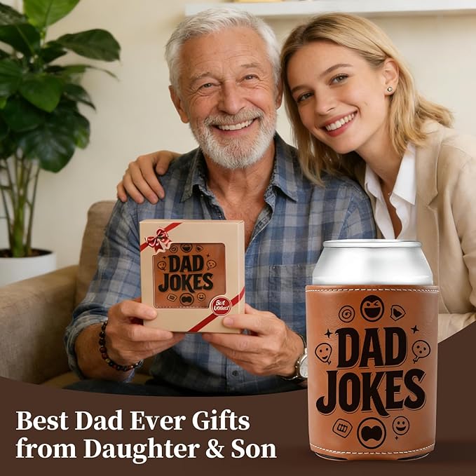 Fathers Day Gift for Dad- Keeps Cold 12Oz Can Cooler Insulated No Wet Hands, Dad Birthday Gifts from Daughter Son with Gift Box for Father's Day Retirement, Cauife Slim Can Koozie for Beer Soda