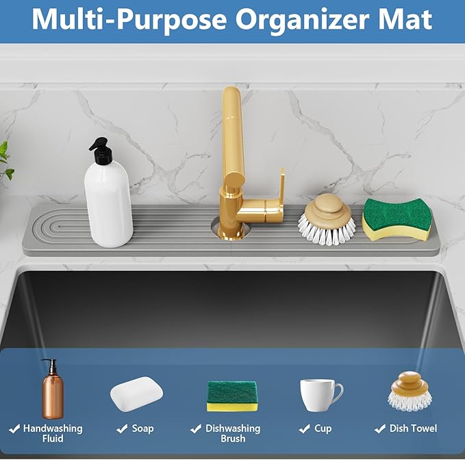 24'' Longer Faucet Mat for Kitchen Sink [Diatomite Stone Super Fast Drying] Stone Faucet Mat for Kitchen Sink Splash Guard Sink Stone Quick Dry around Faucet Stone Drying Mat Bathroom Quick Drying Mat