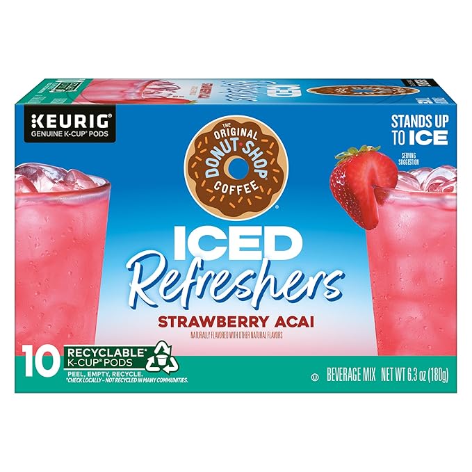 The Original Donut Shop Iced Refreshers, Strawberry Açaí Flavor, Keurig Single Serve K-Cup Pods, 60 Count (6 Packs of 10)