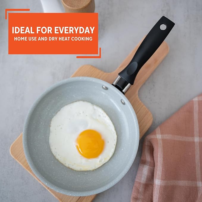 IMUSA 6.3” Gray Speckled Ceramic Mini Fry Pan with Glass Lid – PFAS Free Nonstick Small Skillet for Eggs, Mini Omelets, Crepes & Single Servings, Matte Black Exterior