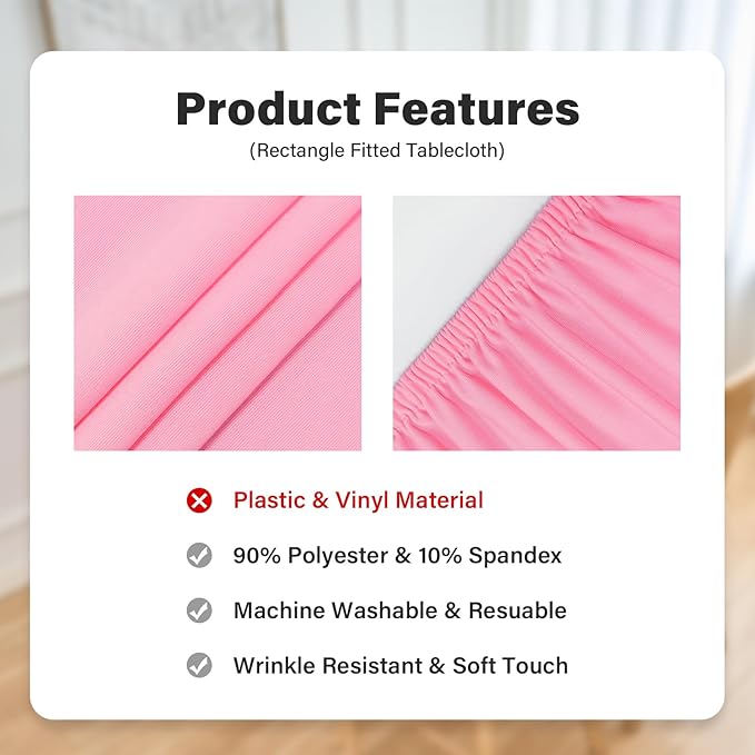 Fitted Rectangle Tablecloth 24 x 48 Inch Elastic Table Cloth for 4ft Table, Stretch Spandex Tables Cover Pink Washable Polyester Top Cap Cover for Dining Picnic Camping Indoor and Outdoor