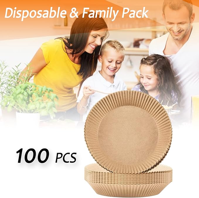 Air Fryer Liners Disposable, 100 PCS Non-stick Parchment Paper Liners Round, Grease Proof Bakery Baking Paper for Airfryer Basket Roasting, Oil-proof, Food Grade, Air Fryer Accessories