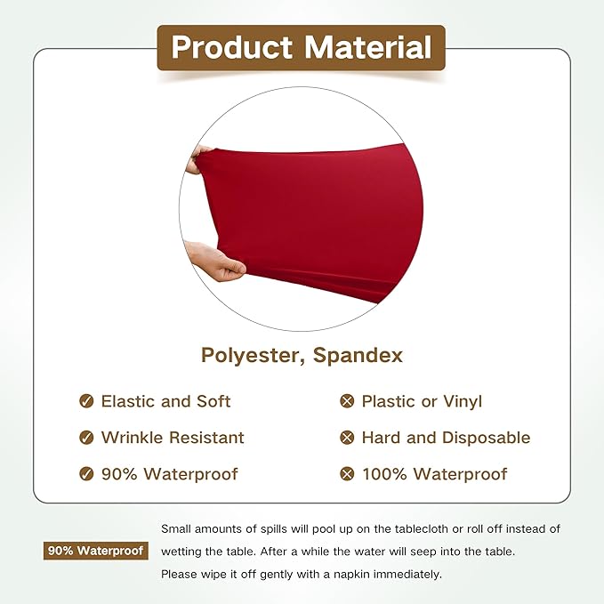 Square Fitted Table Cover Elastic Tablecloth Stretch Spandex Table Top Cover Table Topper Cap for Dining Kitchen Home Party Burgundy 34X34 Inch