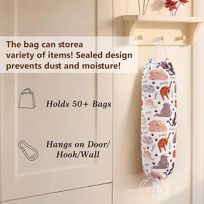 Cat Grocery Plastic Bag Holder and Dispenser,Supermarket Bags Organizer,Storage Shopping Holders Wall Carrier Cute Cats Home Kitchen Decor Mount Easy,for Door Cabinet Drawer Hanging Keep Groceries