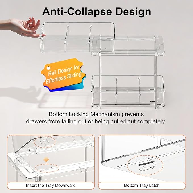 Delamu Under the Sink Organizer, 2-Tier Snap-Lock Cabinet Drawers with Removable Adjustable Shelf, Under Sink Cabinet Organizer for Bathroom, Kitchen, Vanity & Every Household
