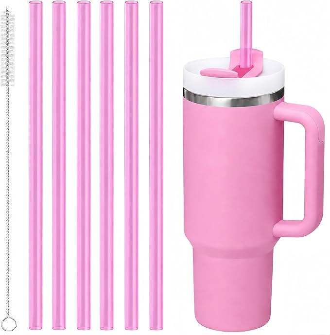 Joshey 10.5 Inch Tritan Replacement Straws for Stanley 30oz Tumbler - 6 Pack Reusable Long Straws with Cleaning Brush, Fits 30oz Stanley Cup Accessories, BPA-Free (Rose Red)