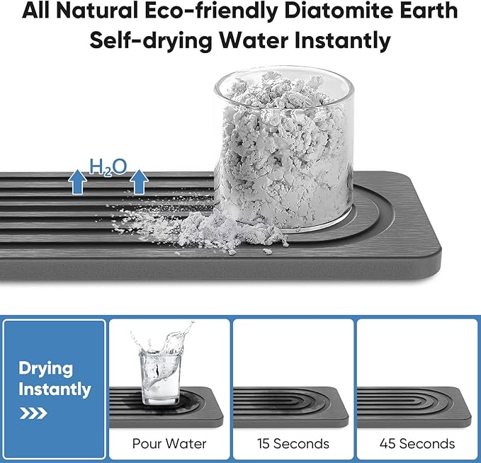 Stone Quick Dry Faucet Mat for Kitchen Sink [Diatomite Super Fast Drying] Stone Faucet Mat for Kitchen Sink Splash Guard Sinks Stones Quick Dry around Faucets Stones Drying Bathroom Quick Stones Mat