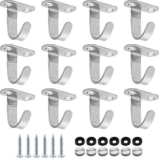 12Pcs Screw Mount Ceiling Hooks Stainless Steel Under-Shelf Towel Hook Heavy Duty Coat Hook Hanger for Kitchen, Cupboard, Cabinet, Bathroom (Brushed Nickel)