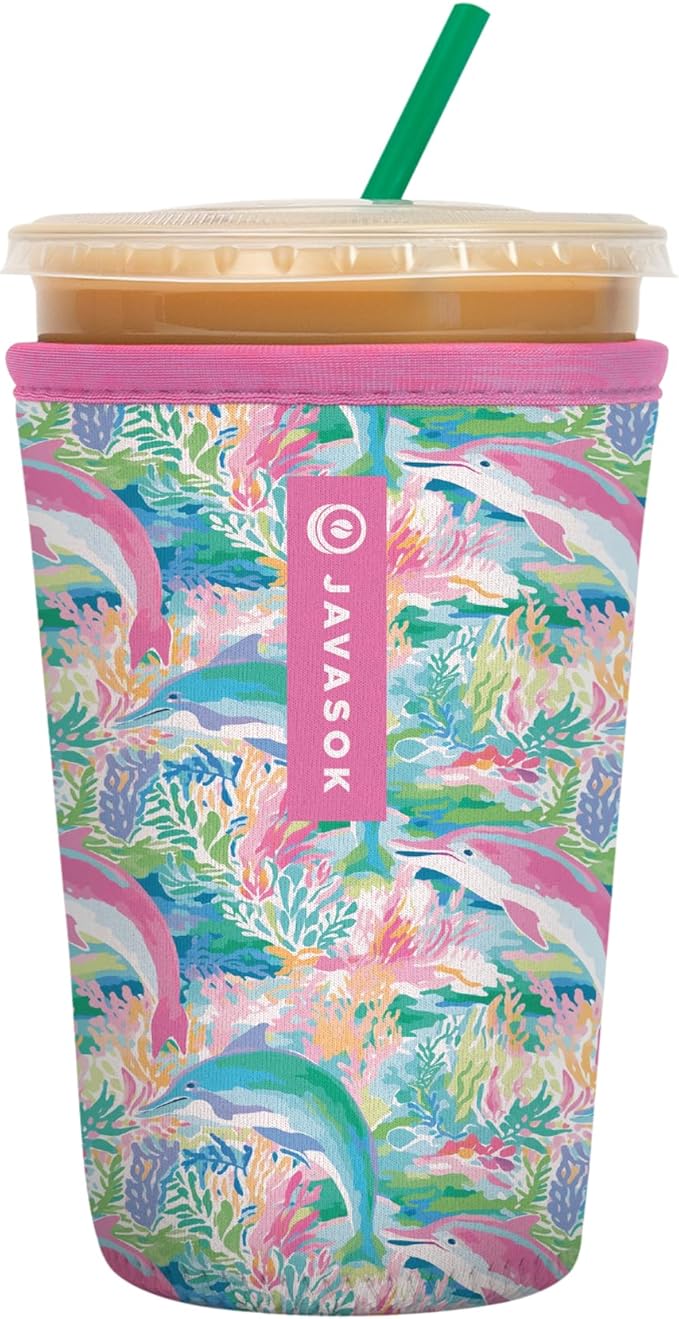Sok It JavaSok Iced Coffee & Cold Soda Insulated Neoprene Cup Sleeve (Dolphin Cove, Small: 16-20oz)