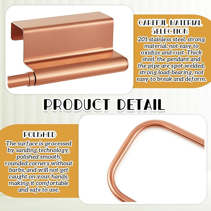 12.4 Inches Cabinet Door Paper Towel Holder Camper Under Sink No Drilling Paper Towel Storage and Dispenser for RV Kitchen Bathroom Laundry Room, Stainless Steel(Rose Gold,2 Pcs)