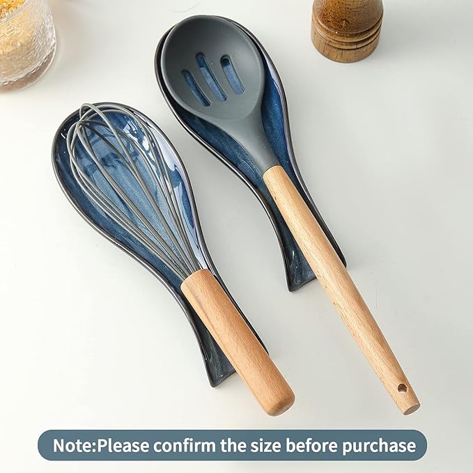 Ceramic Spoon Rest for Stove Top,Large 8.7 Inch Spoon Holder for Kitchen Counter,Porcelain Utensil Rest for Thankgiving and Christmas Gift,Dishwasher Safe and Heat-Resistant,Blue(2 PC)