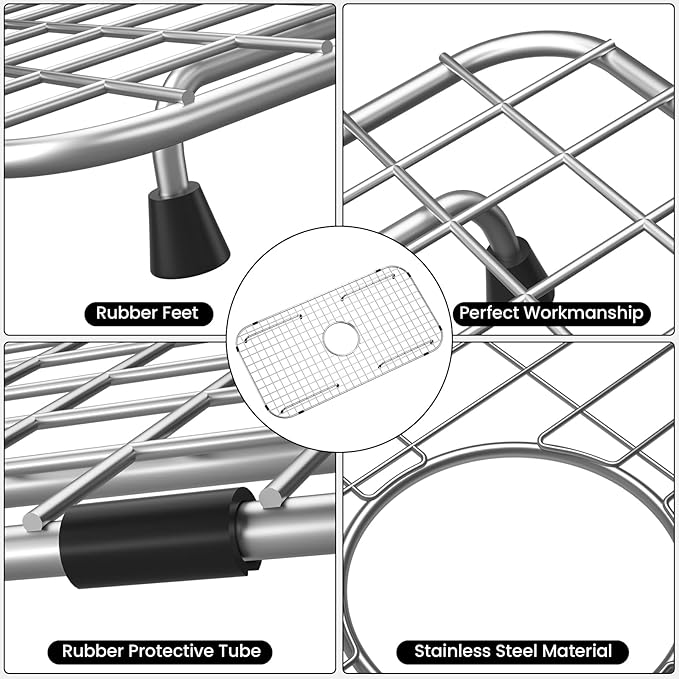 Sink Bottom Grid 29-1/2" X 15-9/16", Centered Drain with Corner Radius 3/8", Sink Protector for Single Bowl Kitchen Sinks