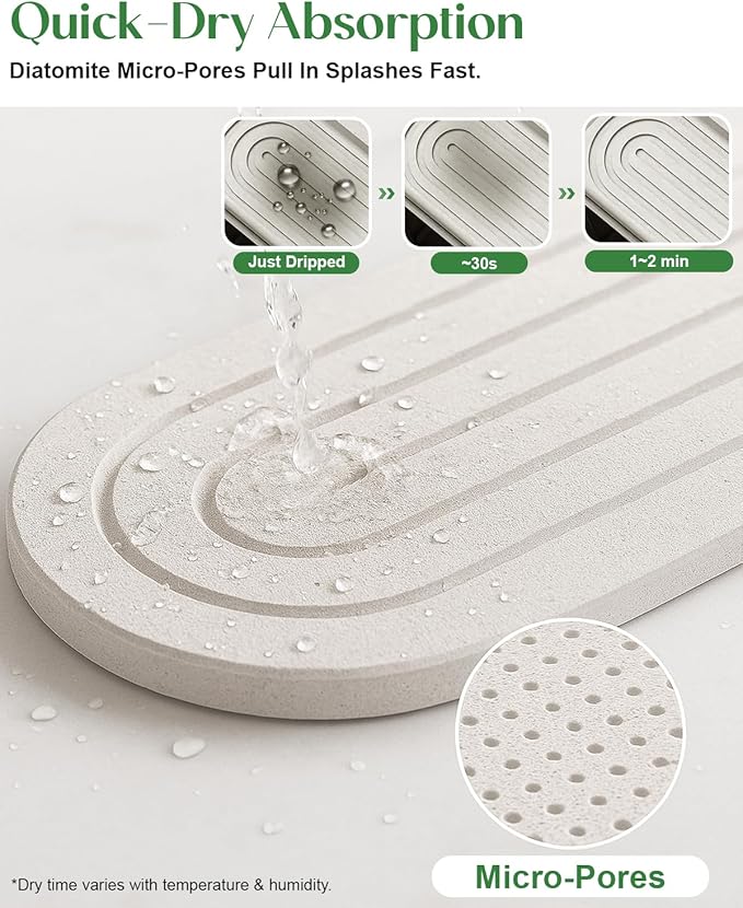Stone Drying Mat for Kitchen Faucet: Diatomite Stone Drying Tray - Fast Water Absorbent Kitchen Sink Splash Guard for Bathroom Faucet & Counter - Ideal for Moms & Housewife (White, 15.75" x 3.94")