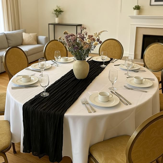 3 Pack Black 10FT Cheesecloth Table Runner 120 Inch Rustic Boho Gauze Cheese Cloth Table Runner for Wedding Baby Shower Bridal Shower Birthday Party Home Decorations