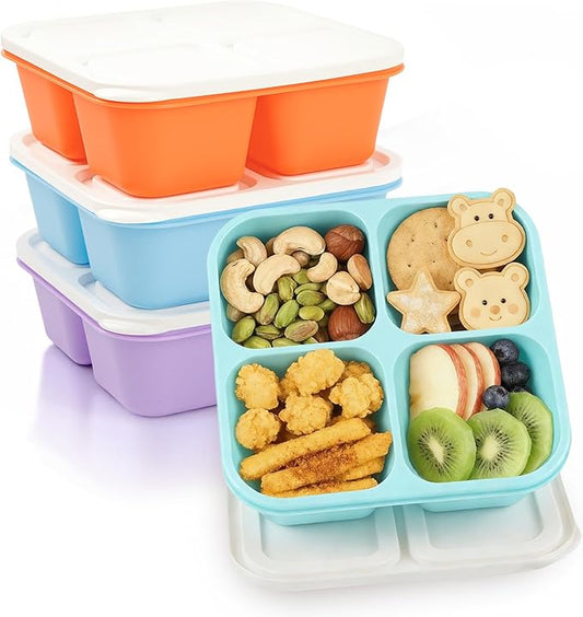 Bento Box Adult Lunch Box- 4 Pack,4 Compartment Snack Containers Reusable Meal Prep Stackable BPA-Free Lunch Containers for Home, Work, Travel (4 Color)
