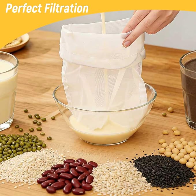 Reusable Fine Mesh Strainer Bag, Multi-Use Nylon Filter for Nut Milk Brewing & Juice Extraction, Food Grade Filtration Bag (200Mesh-2pcs)