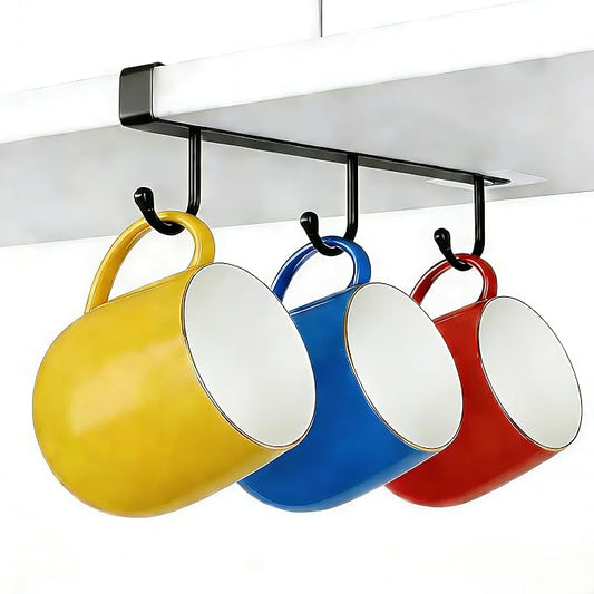 Nailless Fixed Coffee Cup Storage Rack - Hanger for Storing Cooking Utensils - Cabinet-Style Storage Rack for Kitchen Coffee Bar Accessories - Stainless Steel Storage Hook - Black