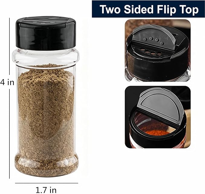 3 Oz Spice Bottles Plastic Small Seasoning Containers, 6 Pcs Clear Plastic Spice Jars with Shaker Lids Empty for Spice & Herbs, Powders, Glitters, BPA Free | Heavy Duty | Wide Mouth | Dual Flaps