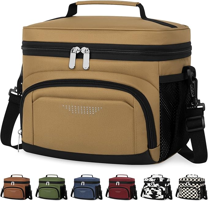 Vankor Insulated Lunch Bag for Men Women, Reusable Lunch Box Leakproof Cooler Lunch Tote Bag with Adjustable Shoulder Strap for Work Office Picnic Beach Travel, Khaki