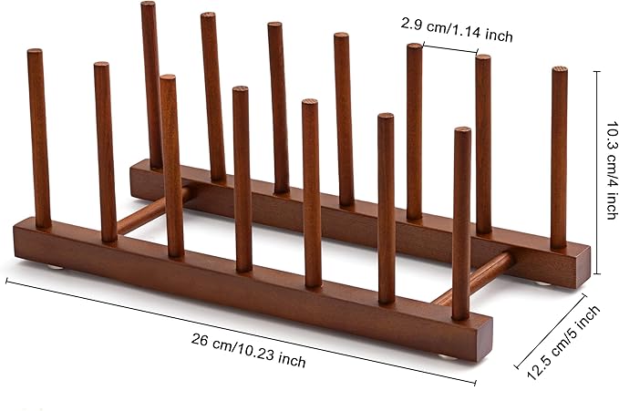 HBlife 4pcs 6 Slots Teak Dish Plate Bowl Cup Book Pot Lid Cutting Board Drying Rack Stand Drainer Storage Holder Organizer Kitchen Cabinet（Keep Dry）